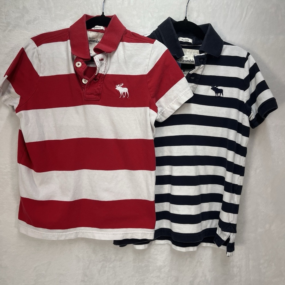 Abercrombie Kids Muscle Polo Shirt Bundle Boys Medium Striped Preppy Casual